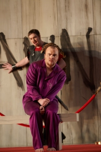 Owen McCausland (front) as Tito and Neil Craighead as Publio in the La clemenza di Tito, 2013.  Photo: Michael Cooper 